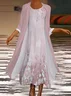 Women Floral Printing Two-Piece Set Daily Three Quarter Sleeve Casual Spring/Fall Dress With Coat Matching Set