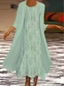 Women Striped Two-Piece Set Daily Three Quarter Sleeve Casual Spring/Fall Dress With Coat Matching Set