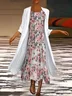 Women Floral Printing Two-Piece Set Daily Three Quarter Sleeve Casual Spring/Fall Dress With Coat Matching Set