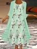 Women Floral Printing Two-Piece Set Daily Three Quarter Sleeve Casual Spring/Fall Dress With Coat Matching Set