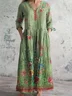Women's Long Sleeve Spring/Fall 3D Printing Dress V Neck Holiday Going Out Vintage Maxi T-Shirt Dress A-Line Dress