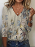 Women's Floral Long Sleeve Tee T-shirt V Neck Printing Casual Spring/Fall Graphic Tee Top