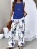 Women's Floral Two-Piece Set Daily Sleeveless Casual Summer Top With Pants Matching Set