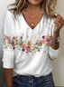 Women's Floral Long Sleeve Tee T-shirt V Neck Printing Casual Spring/Fall Graphic Tee Top