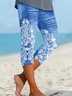 Women's Floral Capris Elastic Waist Pant Casual Summer Trousers