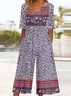 Women's Ethnic V Neck Half Sleeve Vintage Summer Jumpsuit