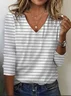 Women's Striped Long Sleeve Tee T-shirt V Neck Printing Casual Spring/Fall Graphic Tee Top