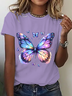Women Butterfly Short Sleeve Tee T-shirt Crew Neck Casual Summer Top