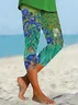 Women's Floral Capris Elastic Waist Pant Casual Summer Trousers