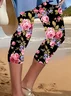 Women's Floral Capris Elastic Waist Pant Casual Summer Trousers