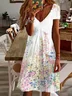 Women's Floral Short Sleeve Summer Printing Dress V Neck Daily Casual Knee Length T-Shirt Dress H-Line Dress