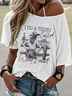 Women Wild West Short Sleeve Tee T-shirt Crew Neck Casual Summer Top