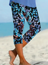 Women's Floral Capris Elastic Waist Pant Casual Summer Trousers