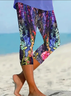 Women's Floral Capris Elastic Waist Pant Casual Summer Trousers