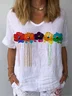 Women Floral Short Sleeve Blouse Summer Crew Neck Daily Casual Top