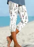 Women's Floral Capris Elastic Waist Pant Casual Summer Trousers