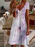 Women's Floral Short Sleeve Summer Printing Dress V Neck Daily Casual Knee Length T-Shirt Dress H-Line Dress