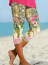 Women's Floral Capris Elastic Waist Pant Casual Summer Trousers
