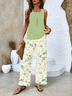 Women's Floral Printing Two-Piece Set Daily Sleeveless Casual Summer Top With Pants Matching Set