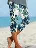 Women's Floral Capris Elastic Waist Pant Casual Summer Trousers