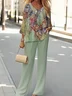 Women's Floral Printing Two-Piece Set Daily Long Sleeve Casual Spring/Fall Top With Pants Matching Set