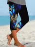 Women's Butterfly Capris Elastic Waist Pant Casual Summer Trousers