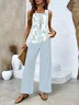 Women's Floral Printing Two-Piece Set Daily Sleeveless Casual Summer Top With Pants Matching Set