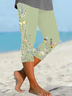 Women's Floral Capris Elastic Waist Pant Casual Summer Trousers