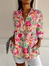 Women's Floral Long Sleeve Shirt Spring/Fall Buckle Shirt Collar Daily Casual Top