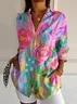 Women's Floral Long Sleeve Shirt Spring/Fall Buckle Shirt Collar Daily Casual Top