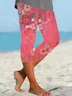 Women's Floral Capris Elastic Waist Pant Casual Summer Trousers