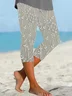Women's Floral Capris Elastic Waist Pant Casual Summer Trousers