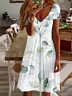 Women's Floral Short Sleeve Summer Printing Dress V Neck Daily Casual Knee Length T-Shirt Dress H-Line Dress
