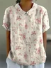 Women Floral Half Sleeve Blouse Summer Shawl Collar Daily Casual Top
