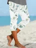 Women's Floral Capris Elastic Waist Pant Casual Summer Trousers