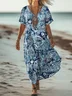 Women Paisley Short Sleeve Summer Dress V Neck Daily Vintage Maxi A-Line Dress