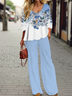 Women's Floral Printing Two-Piece Set Daily Long Sleeve Casual Spring/Fall Top With Pants Matching Set