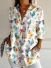 Women Geometric Long Sleeve Shirt Spring/Fall Shirt Collar Daily Casual Top