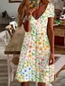 Women's Floral Short Sleeve Summer Printing Dress V Neck Daily Casual Knee Length T-Shirt Dress H-Line Dress