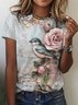 Women Floral Short Sleeve Shirt Summer Crew Neck Daily Casual Top