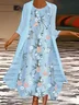 Women Floral Two-Piece Set Daily Three Quarter Sleeve Casual Spring/Fall Coat With Skirt Matching Set