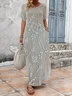 Women's Floral Short Sleeve Summer Printing Dress V Neck Daily Casual Maxi T-Shirt Dress H-Line Dress