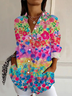 Women's Floral Long Sleeve Shirt Spring/Fall Buckle Shirt Collar Daily Casual Top