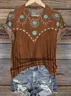 Women Geometric Short Sleeve Tee T-shirt Crew Neck Casual Summer Top