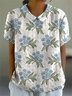 Women Floral Half Sleeve Blouse Summer Shawl Collar Daily Casual Top