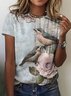 Women Floral Short Sleeve Shirt Summer Crew Neck Daily Casual Top