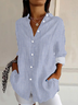 Women's Striped Long Sleeve Shirt Spring/Fall Buckle Shirt Collar Daily Casual Top