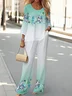 Women's Floral Printing Two-Piece Set Daily Long Sleeve Casual Spring/Fall Top With Pants Matching Set