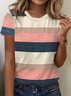 Women's Striped Short Sleeve Tee T-shirt Crew Neck Printing Casual Summer Graphic Tee Top