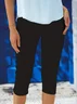 Women Plain Capris Elastic Waist Pant Casual Summer Trousers